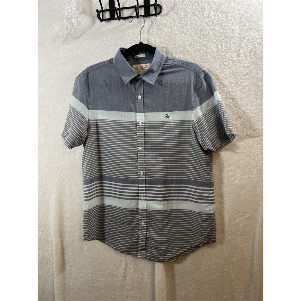 Original Penguin Heritage Slim Fit Blue Stripe Men's Medium Button Down Shirt